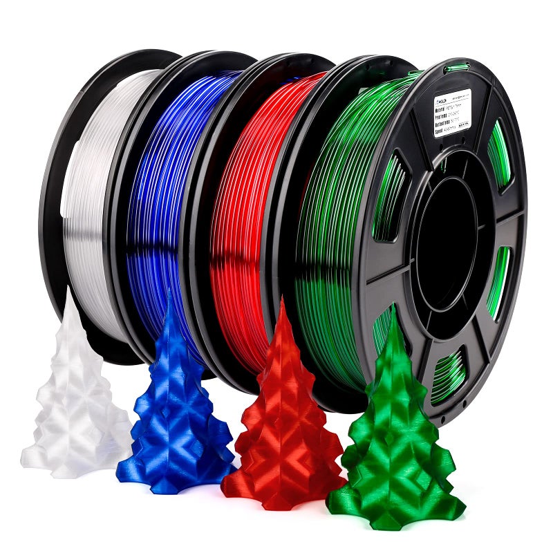 AMOLEN 3D Printer Filament Bundle PETG Filament 175mmTranscucent ClearWhiteRedGreenBlue FilamentPETG Transparent Filament with Light Transmission Feature250g x 4 Spools Set