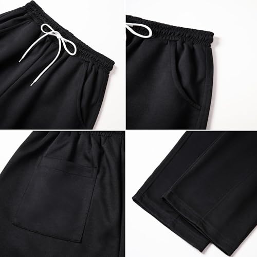 WZIKAI Men's Baggy Sweatpants Elastic Waist Drawstring Wide Leg Sweatpants Casual Loose Baggy Joggers with Pockets Black XL - Image 5