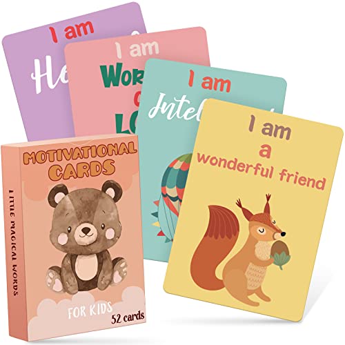 Geyee Set of 52 Kids Affirmation Flash Cards Motivational Phrase Meditation Gifts Positive Daily Affirmation Cards for Self Esteem Mindfulness Empowering and Award Focus Relaxation, 2.5 x 3.5 Inch - Image 1