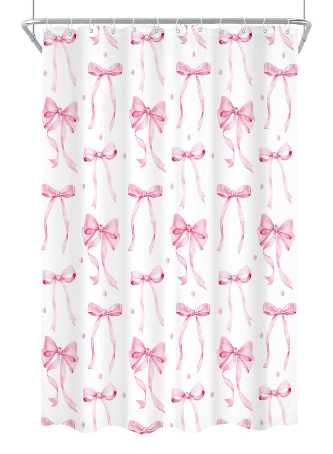 Cinbloo 4Pcs Pink Bow Shower Curtain Set, Retro Coquette Vintage Girly Preppy Cute Fashion Pretty Sweet Bathroom Curtain with Rug, Toilet Lid Cover, Bath Mat, Aesthetic Shower Curtain with 12 Hooks - Image 5