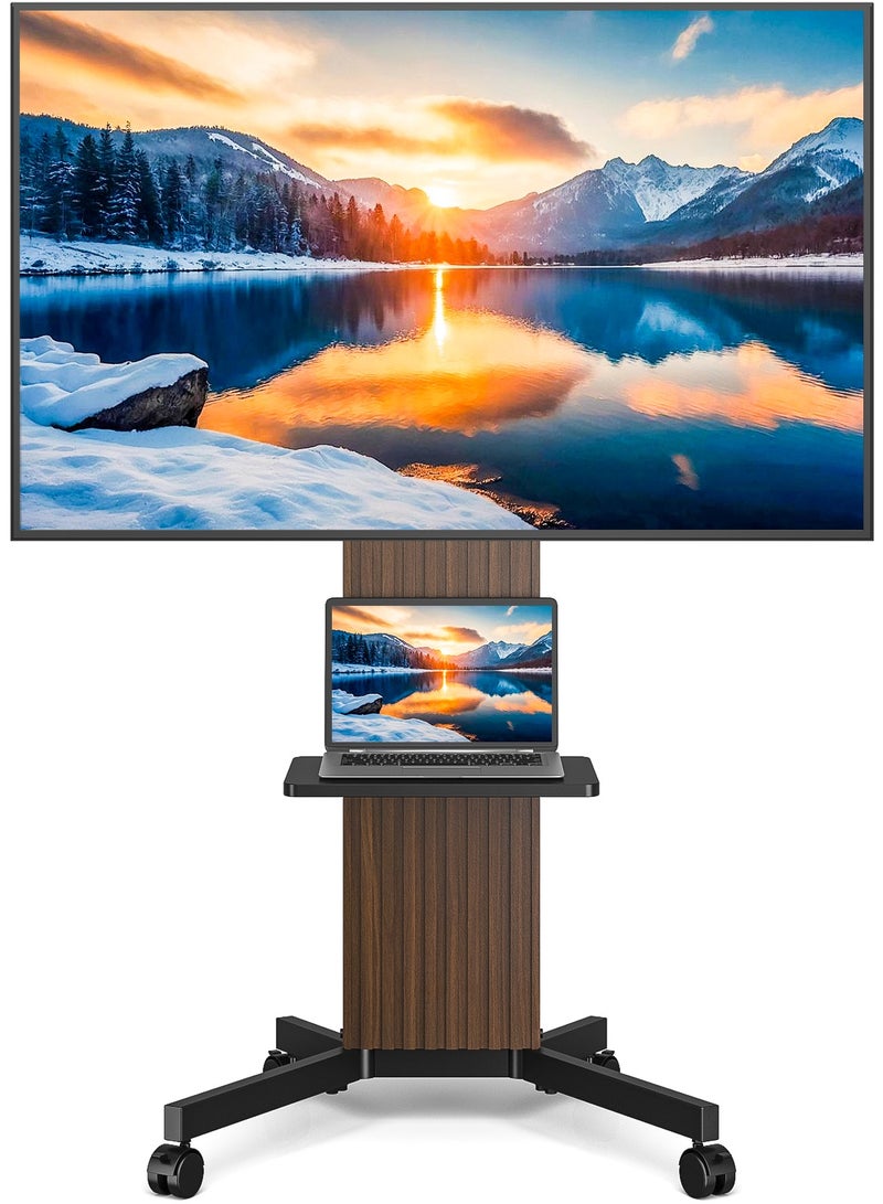 Rfiver Mobile TV Stand for 32–65 Inch TVs, Heavy-Duty Rolling TV Cart with AV Shelf, Height Adjustable TV Floor Stand, Lockable Wheels, VESA Up to 400x400 mm, 40 kg Capacity, Wood Grain & Black | MTB2007U - Image 1