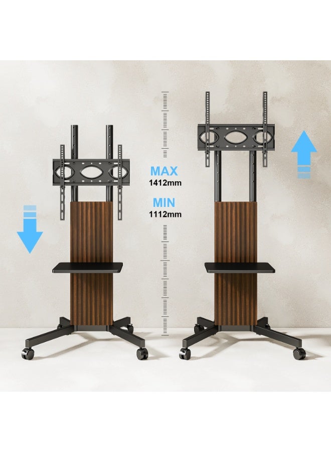 Rfiver Mobile TV Stand for 32–65 Inch TVs, Heavy-Duty Rolling TV Cart with AV Shelf, Height Adjustable TV Floor Stand, Lockable Wheels, VESA Up to 400x400 mm, 40 kg Capacity, Wood Grain & Black | MTB2007U - Image 4