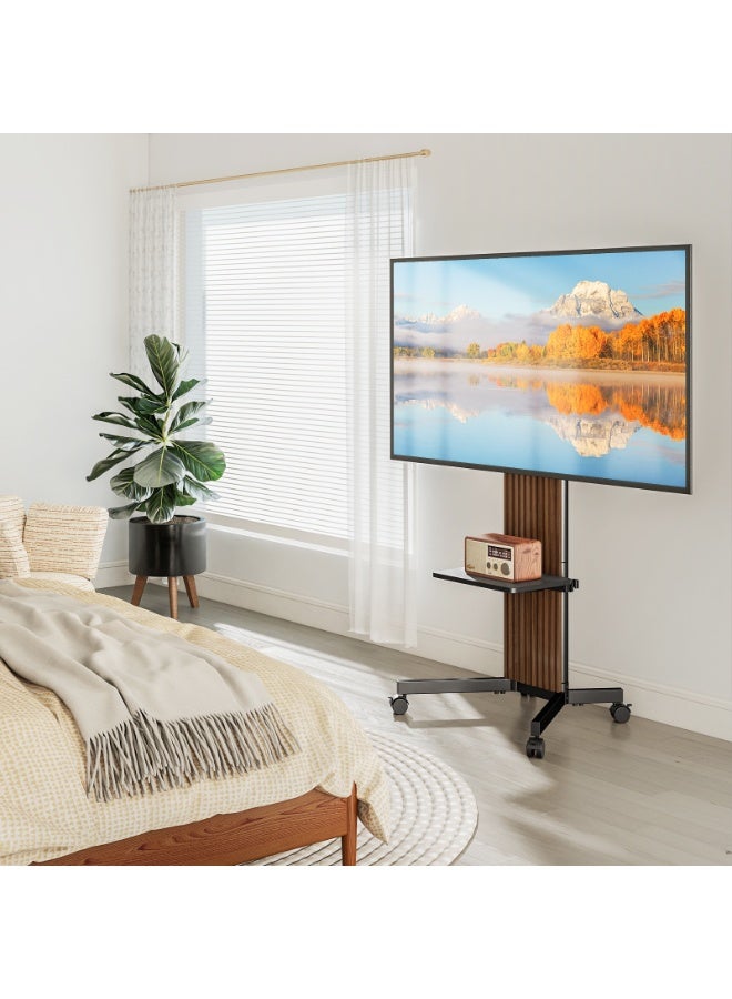 Rfiver Mobile TV Stand for 32–65 Inch TVs, Heavy-Duty Rolling TV Cart with AV Shelf, Height Adjustable TV Floor Stand, Lockable Wheels, VESA Up to 400x400 mm, 40 kg Capacity, Wood Grain & Black | MTB2007U - Image 3