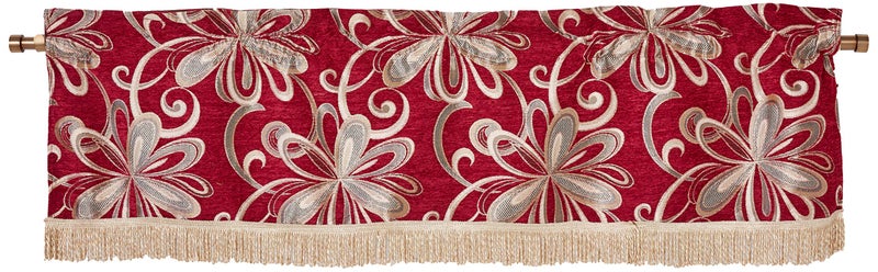 Violet Linen Chenille Chateau Vintage Floral Design 60 X 15 Window Valance Color Burgundy 