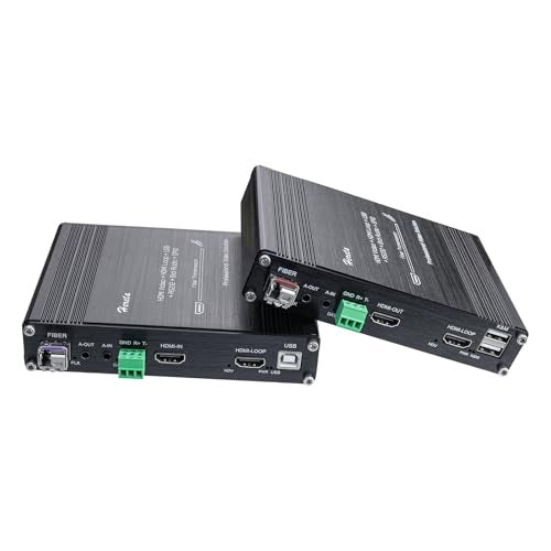 Hereta HDMI KVM Fiber Extender Up to 20 KM, HDMI to Fiber Optic Converter AV Access 1920 * 1080P@60Hz, Bidirectional Stereo Audio & RS232, 2 Ports USB2.0 Hub, Plug & Play, Support Keyboard/Mouse - Image 1