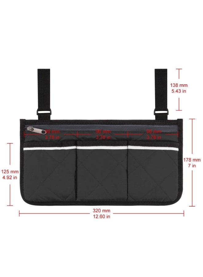 Chabeia Wheelchair Armrest Side Bag, Walker Organizer Bag with Reflective, Stripes Waterproof Storage Pouches for Any Wheelchair, Mobility Scooter, Walker, Rollator Carry Accessories, 2.6 x 7 inches (Black) - Image 2
