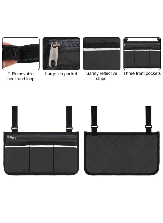 Chabeia Wheelchair Armrest Side Bag, Walker Organizer Bag with Reflective, Stripes Waterproof Storage Pouches for Any Wheelchair, Mobility Scooter, Walker, Rollator Carry Accessories, 2.6 x 7 inches (Black) - Image 3
