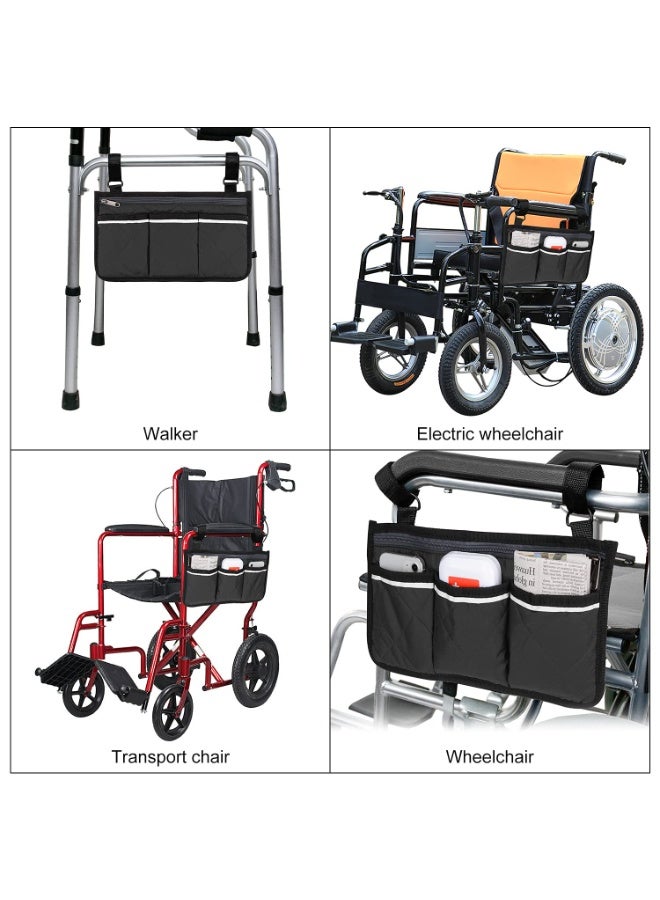 Chabeia Wheelchair Armrest Side Bag, Walker Organizer Bag with Reflective, Stripes Waterproof Storage Pouches for Any Wheelchair, Mobility Scooter, Walker, Rollator Carry Accessories, 2.6 x 7 inches (Black) - Image 5