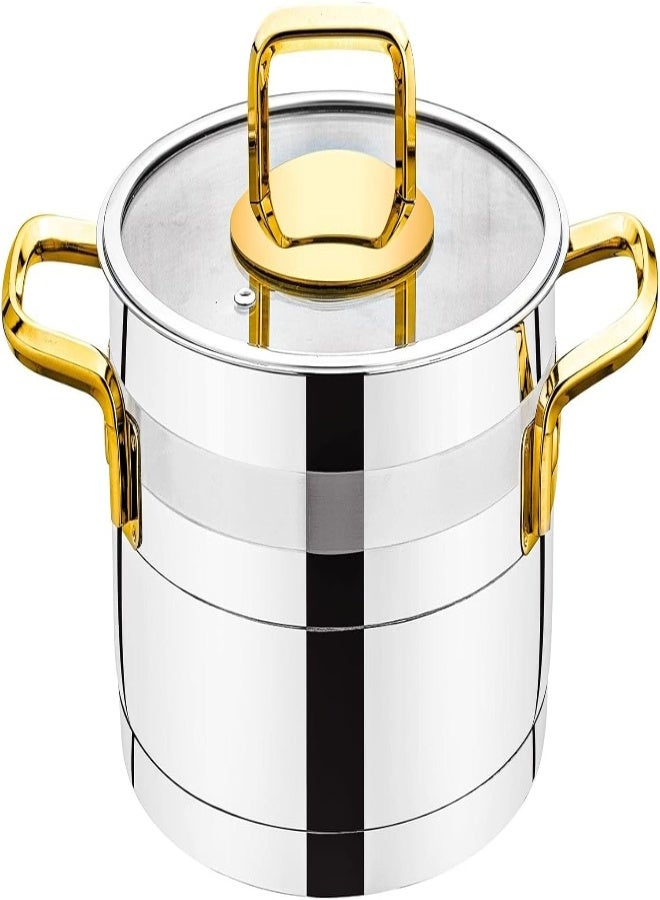 AKDC 8 Pieces Safir Cookware Set 18 Cm Deep Pot, 20 Cm Deep Pot, 24 Cm Deep Pot, 24 Cm Low Pot Silver/Gold Color  - Image 1