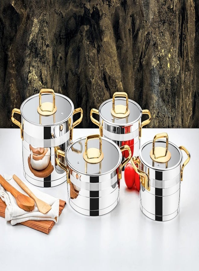 AKDC 8 Pieces Safir Cookware Set 18 Cm Deep Pot, 20 Cm Deep Pot, 24 Cm Deep Pot, 24 Cm Low Pot Silver/Gold Color  - Image 5
