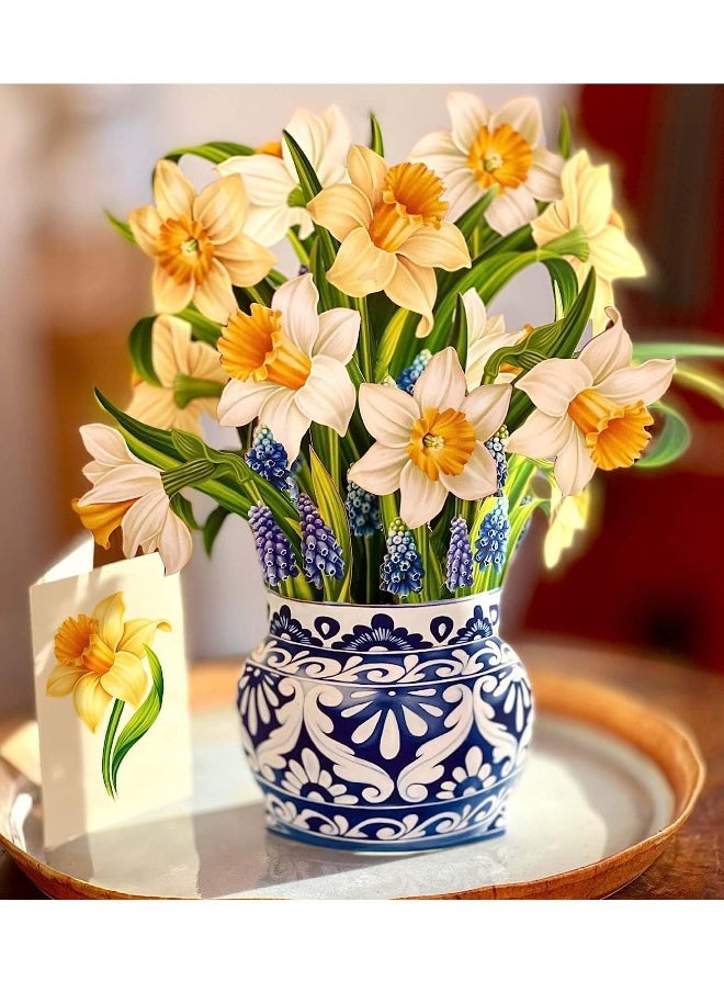 Pop Up Cards, English Daffodils, 12 inch Life Sized Forever Flower Bouquet 3D Popup Greeting Cards with Note Card and Envelope