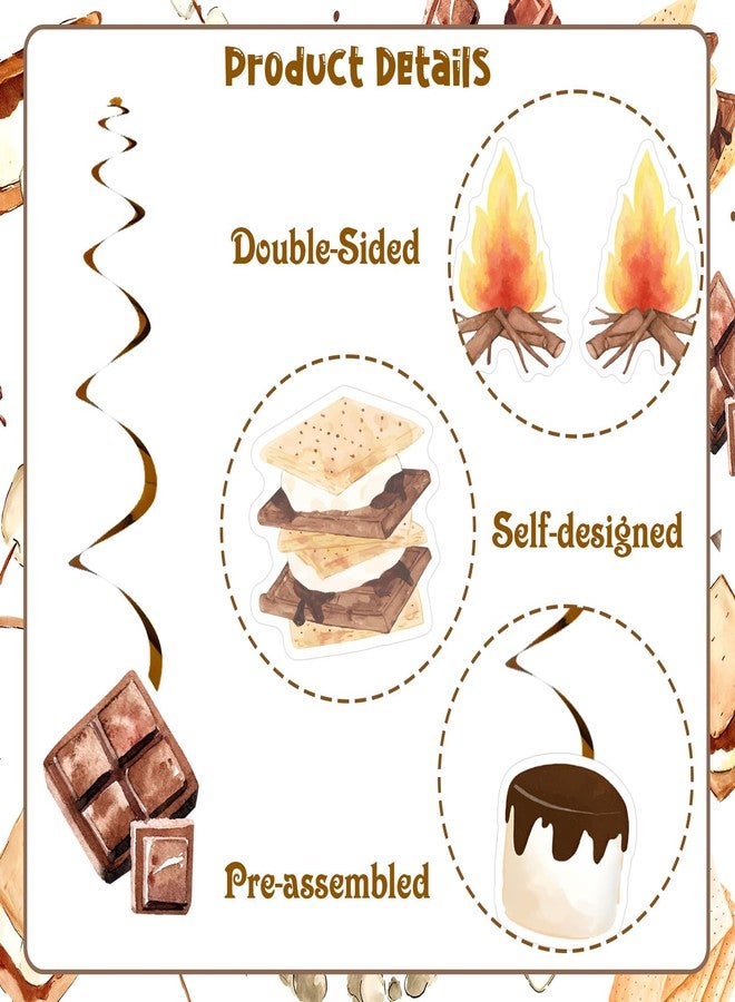 Fangleland 24Pcs S’more Theme Hanging Swirls Marshmallows Decor, S’mores Foil Swirls Ceiling Spiral Decorations for Camping Birthday Baby Shower Favors, Campfire Camper Party Streamers Supplies - Image 4