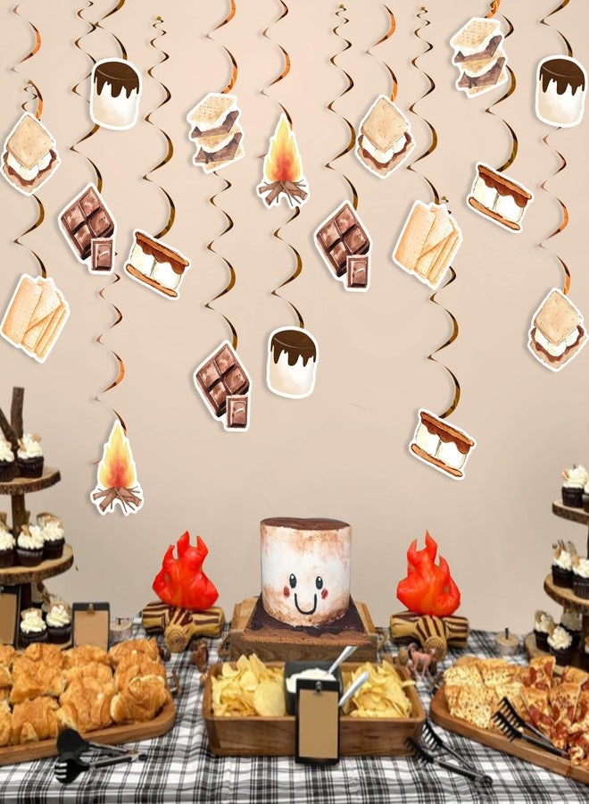 Fangleland 24Pcs S’more Theme Hanging Swirls Marshmallows Decor, S’mores Foil Swirls Ceiling Spiral Decorations for Camping Birthday Baby Shower Favors, Campfire Camper Party Streamers Supplies - Image 3