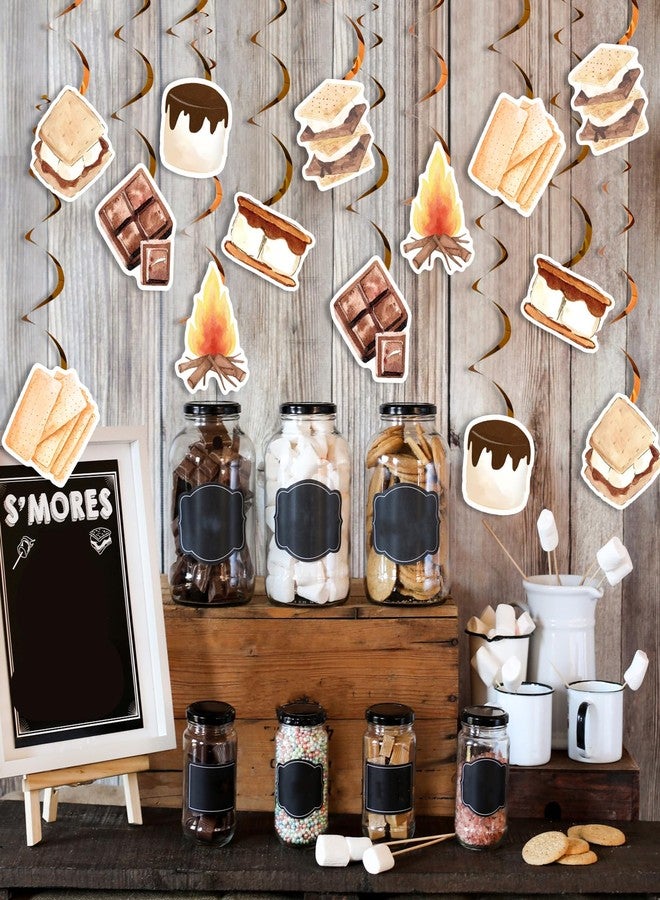Fangleland 24Pcs S’more Theme Hanging Swirls Marshmallows Decor, S’mores Foil Swirls Ceiling Spiral Decorations for Camping Birthday Baby Shower Favors, Campfire Camper Party Streamers Supplies - Image 2