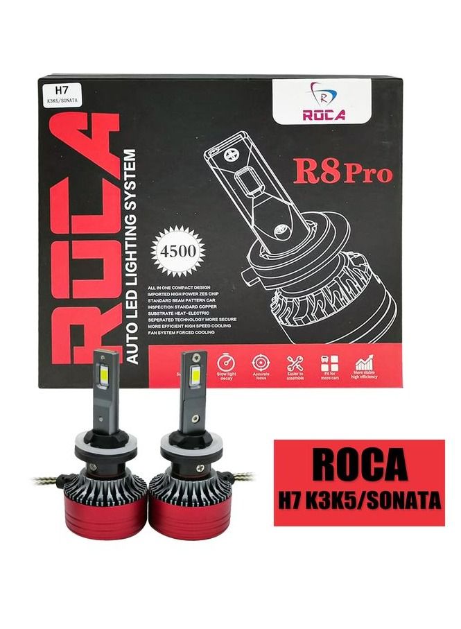 Roca 2 Piece Set LED Head light System Roca R8Pro 4500LM for Car Vehicle Model H7-K3-KS-SONATA  - Image 1