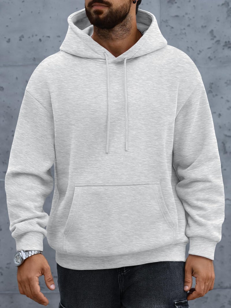 EFAN Mens Oversized Hoodies Fall Sweatshirt Winter Fleece Hooded Collar Drawstring Pullover With Pockets Grey L - Image 2