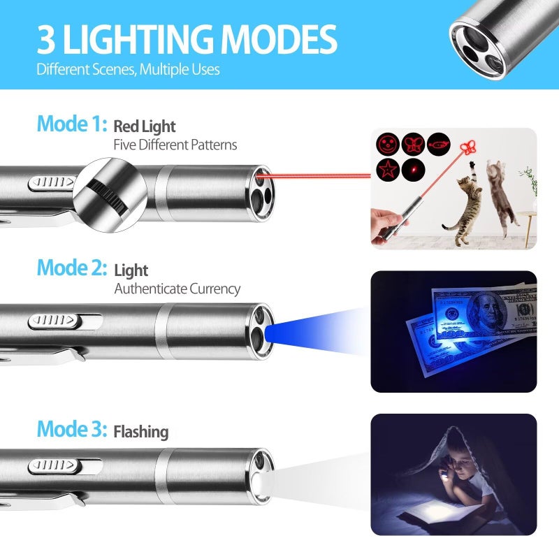 Zugesify Laser Pointer Cat Toy, Interactive Toy with Red Dot LED Light Pointer, Long Range 3 Modes Projection Playpen for Kitten Interaction,USB Recharge Pointer (1 pcs) - Image 4