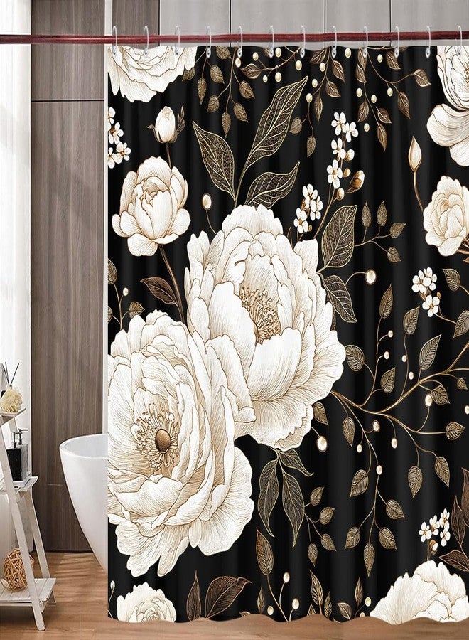 GOAOK Black and Gold Floral Butterfly Shower Curtain, Boho Dark Flowers Botanical Aesthetic Shower Curtain for Bathroom with Hook, Vintage Moth Farmhouse Unique Chic Shower Curtain Set with Hooks 72X72 - Image 5