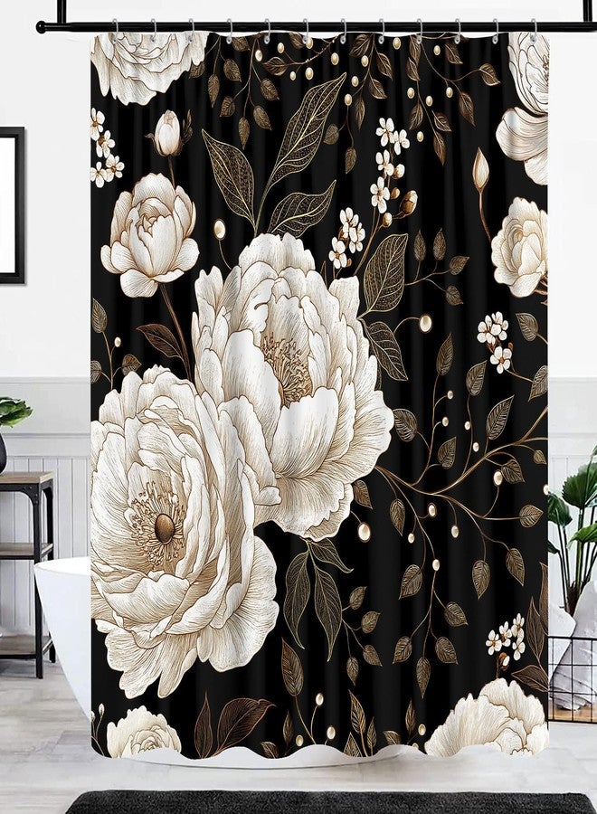 GOAOK Black and Gold Floral Butterfly Shower Curtain, Boho Dark Flowers Botanical Aesthetic Shower Curtain for Bathroom with Hook, Vintage Moth Farmhouse Unique Chic Shower Curtain Set with Hooks 72X72 - Image 4