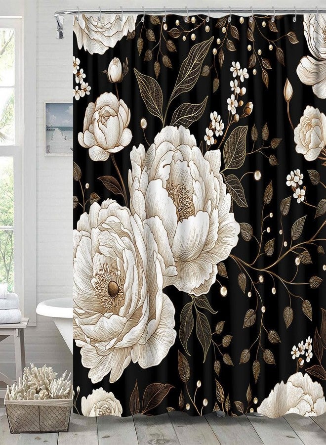 GOAOK Black and Gold Floral Butterfly Shower Curtain, Boho Dark Flowers Botanical Aesthetic Shower Curtain for Bathroom with Hook, Vintage Moth Farmhouse Unique Chic Shower Curtain Set with Hooks 72X72 - Image 3