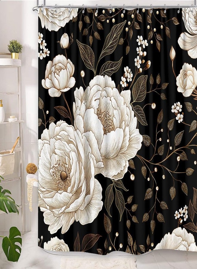 GOAOK Black and Gold Floral Butterfly Shower Curtain, Boho Dark Flowers Botanical Aesthetic Shower Curtain for Bathroom with Hook, Vintage Moth Farmhouse Unique Chic Shower Curtain Set with Hooks 72X72 - Image 2