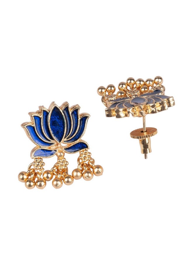 StileAdda Gold-Plated Blue Stone-Studded Necklace and Earrings Set - Image 5