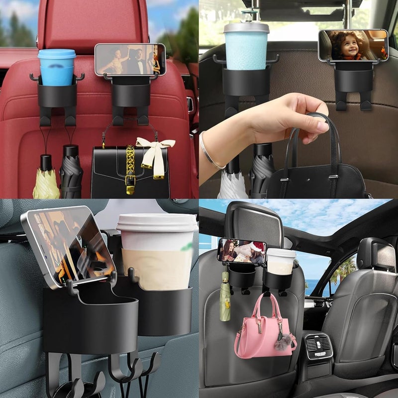 Duomama Car Seat Back Multi-Hook & Cup Holder Combo - Convenient For Organize, Hang, and Hold - Keep Drinks Handy, Bags Secure - 2pcs - Image 2