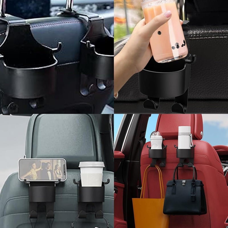 Duomama Car Seat Back Multi-Hook & Cup Holder Combo - Convenient For Organize, Hang, and Hold - Keep Drinks Handy, Bags Secure - 2pcs - Image 3