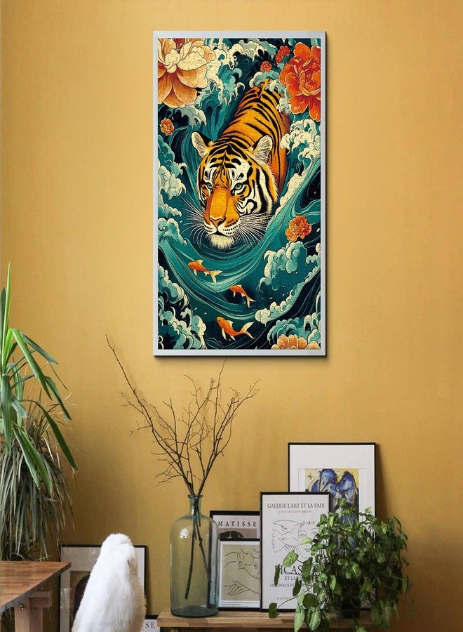 PPuzzling Mighty Tiger Puzzles for Adults 1000 Pieces, Nature Animal Art Puzzle Featuring Tiger in Waves, Koi Fish and Blooming Flowers, Wildlife Challenging Puzzles for Adults as Home Wall Decor - Image 5