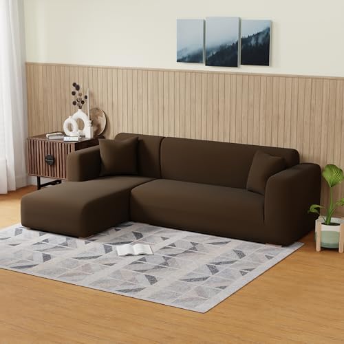 Lukzer L Shape Universal Sectional Anti-Slip Sofa Cover (Plain Brown/ 185cm-230cm) - Left Hand Side (LHS) Elastic Furniture Protector for Living Room - Image 3