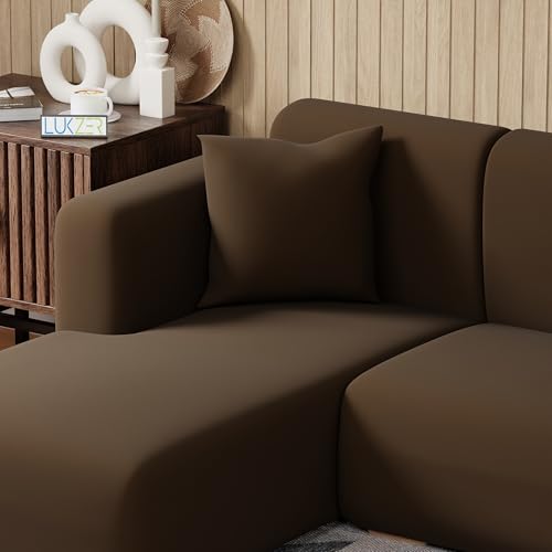 Lukzer L Shape Universal Sectional Anti-Slip Sofa Cover (Plain Brown/ 185cm-230cm) - Left Hand Side (LHS) Elastic Furniture Protector for Living Room - Image 4