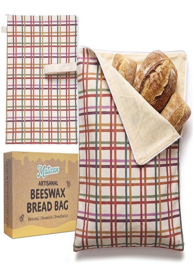 MATICAN Beeswax Bread Bags for Homemade Bread & Sourdough, 2-Pack XL Zippered Eco-Friendly Natural Cotton Food Storage Bags, 12.6 x 16.9 Inches, Sunbaked Plaid - Image 1