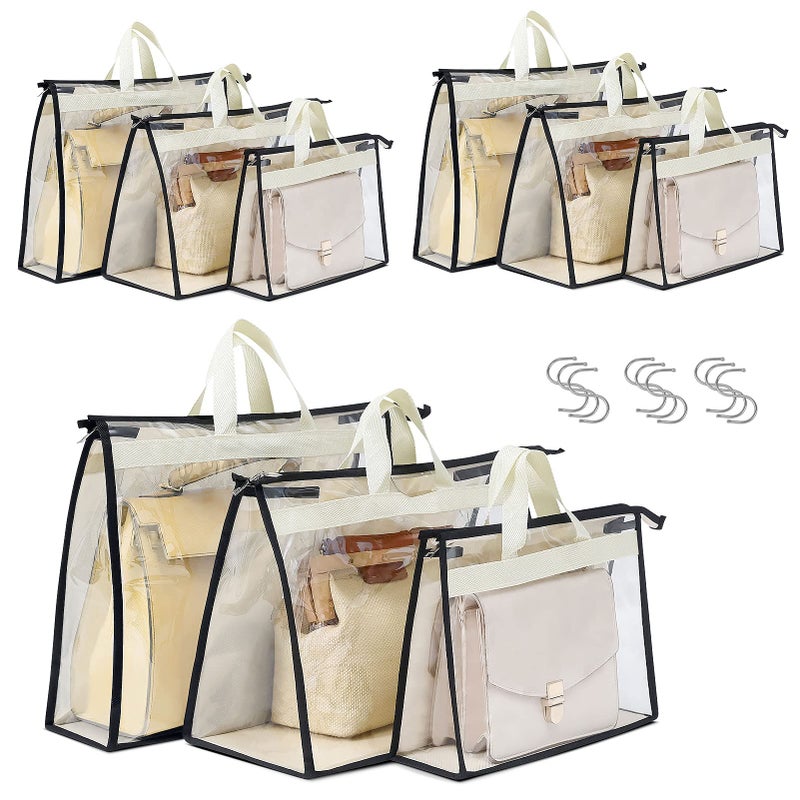 Interesse 9 Pack Dust Bags for Handbags Clear Handbag Storage Purse Storage Organizer for Closet Purse Cover Hanging Closet Organizer with Zipper