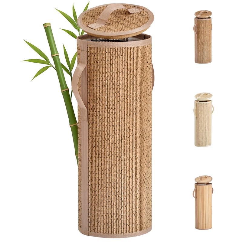 WAOHANAZ Bamboo Toilet Paper Storage Basket with Lid & Handle - 10L Handwoven Bathroom Organizer for 4 Rolls - Sturdy Stand Holder for Toilet Paper Organization, Carbon Brown - Image 1
