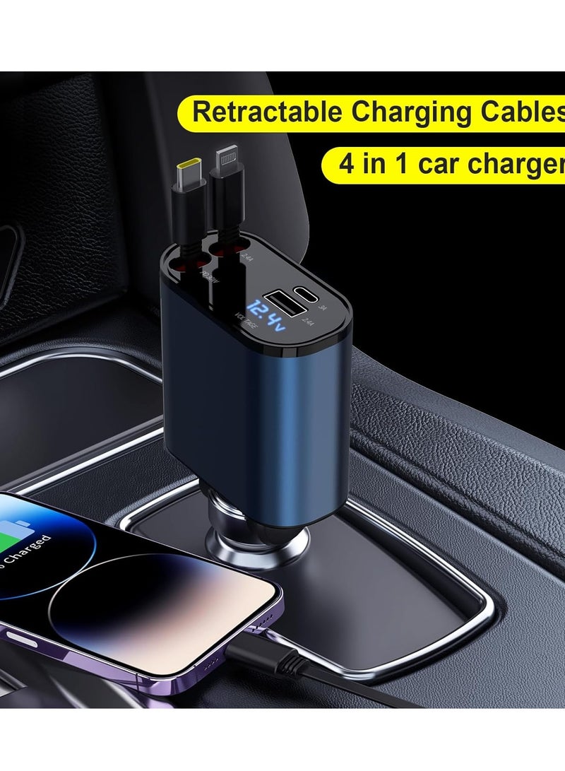 120W advance retractable Car charger For iPhone samsung laptop earbuds tablet dual cable and USB ports with voltage display overcurrent protection car fast charger - Image 2