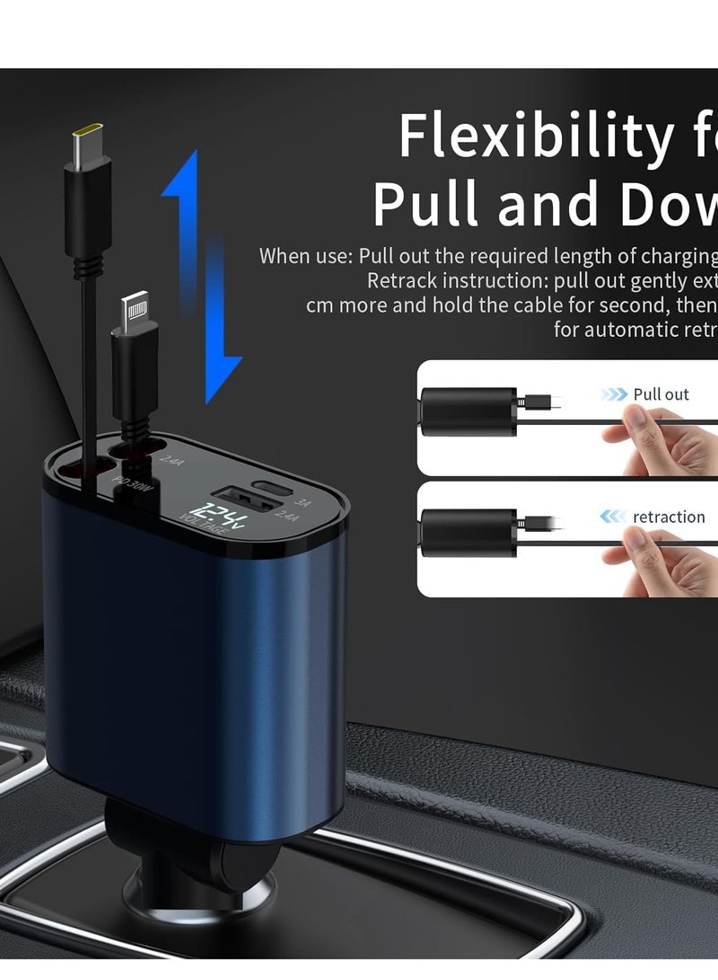 120W advance retractable Car charger For iPhone samsung laptop earbuds tablet dual cable and USB ports with voltage display overcurrent protection car fast charger - Image 3