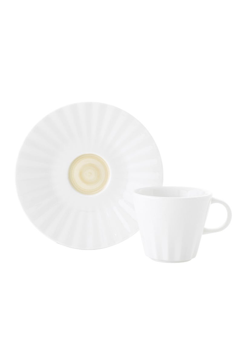 RAK Porcelain Rak Porcelain Drapperie Beige Espresso Cup & Saucer  9cl | Premium Porcelain  Coffee Cup  & Saucer  Perfect for  Espresso, Cappuccino or Latte in Elegant  Design, Microwave & Dishwasher Safe, in Gift Box - Image 1