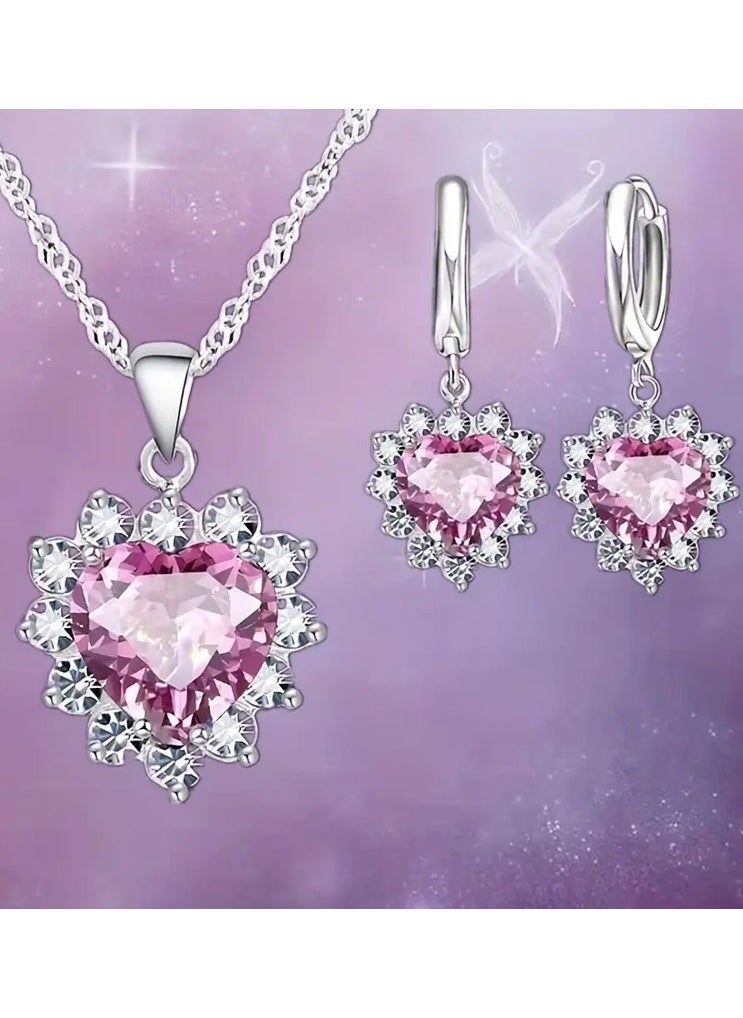 Home Clearance Sale - 1 Set Delicate Heart Necklace Earrings Jewelry Set, Charm Jewelry Fashion Jewelry Set, Romantic Gift With Butterfly, Trendy Party Jewelry For Men, Thanksgiving Christmas Birthday Gift For Men Or Women Or Friends Or Bride - Image 1