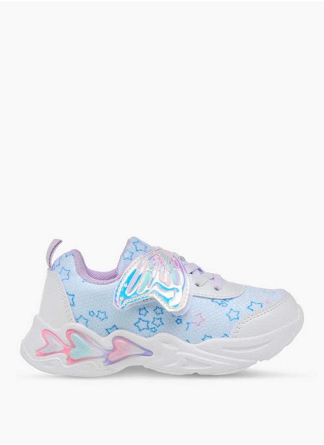 JUNIORS Girls Butterfly Accent Light-Up Sneakers with Hook and Loop Closure  - Image 3