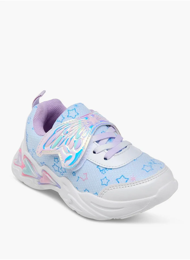 جونيورز Girls Butterfly Accent Light-Up Sneakers with Hook and Loop Closure