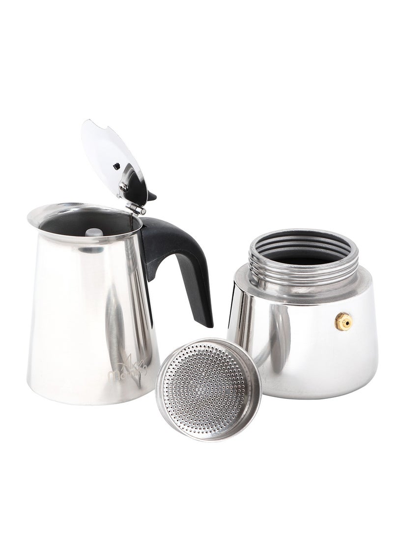 Any Morning Stainless Steel Espresso Maker, 300ml / 10oz Coffee Maker, Induction Compatible Moka Pot, 6-Cup Capacity, Percolator Coffee Pot 6 Cups, Silver  - Image 2