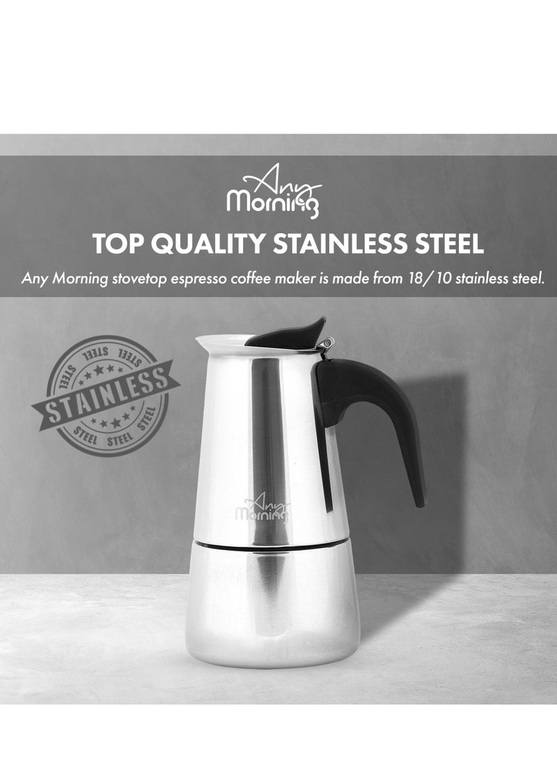 Any Morning Stainless Steel Espresso Maker, 300ml / 10oz Coffee Maker, Induction Compatible Moka Pot, 6-Cup Capacity, Percolator Coffee Pot 6 Cups, Silver  - Image 4