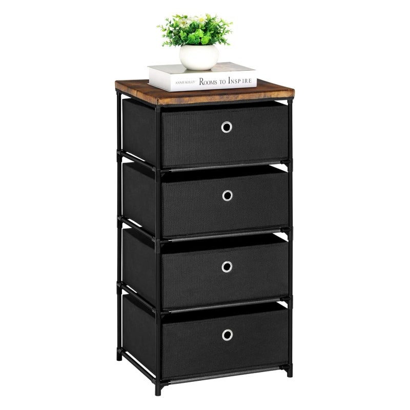 LIANTRAL Fabric Chest of Drawers 4 Drawers Storage Organizer Unit with Steel Frame Large Capacity Dresser Drawers for Bedroom Dorm Hallway Black