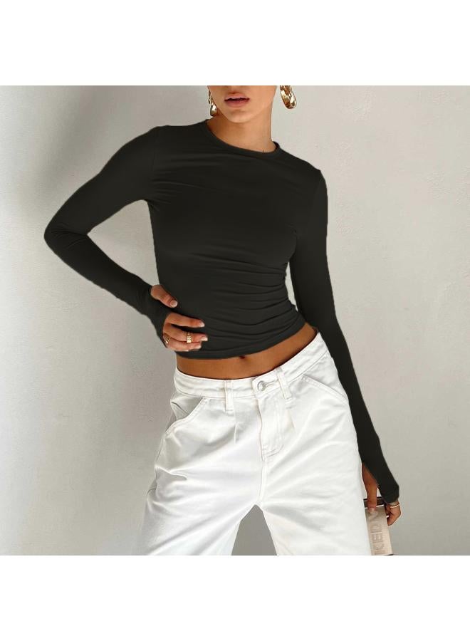 VUELO European And American Women's Clothing Spring Women's New T-shirt Fashion Slim Solid Color Round Neck Bottoming Shirt Top For Women