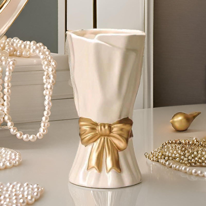 WLGRANJIA Bow Vase, White Flower Vase for Home Decor, White Ceramic Vases for Boho Style, 9.3 Inch Large Vases for Ideal Shelf/Table/Living Room Decor, Motherâ€˜s Day Gifts - Image 1
