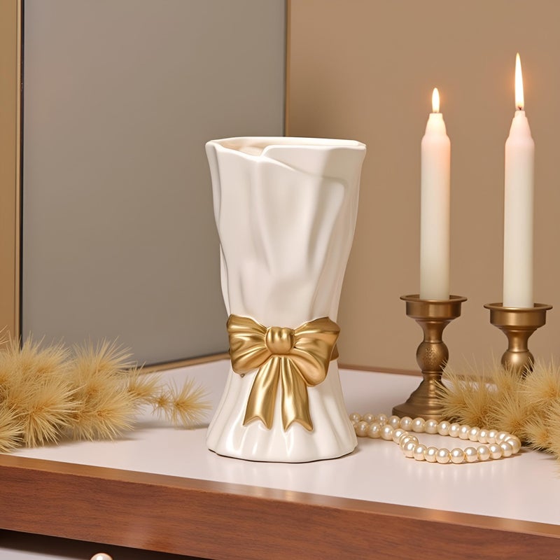 WLGRANJIA Bow Vase, White Flower Vase for Home Decor, White Ceramic Vases for Boho Style, 9.3 Inch Large Vases for Ideal Shelf/Table/Living Room Decor, Motherâ€˜s Day Gifts - Image 2