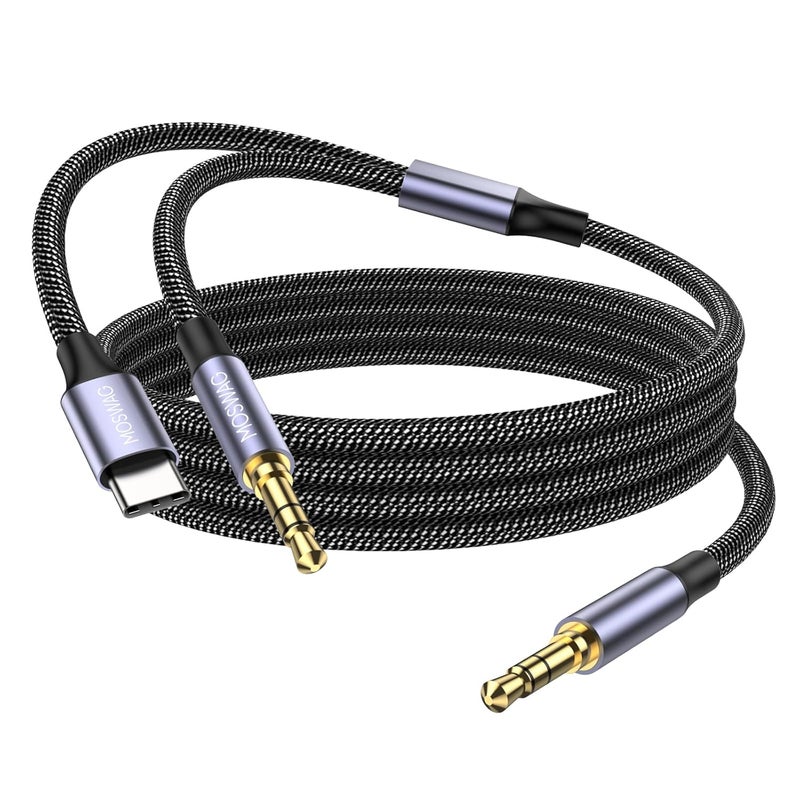 MOSWAG 3.5mm Male to Male Stereo Aux Cord 6.6 Feet/2M with USB C to 3.5mm Audio Aux Jack Cable Compatible with Google Pixel 2 3 XL Moto Z Galaxy Note10+ Huawei HTC - Image 1