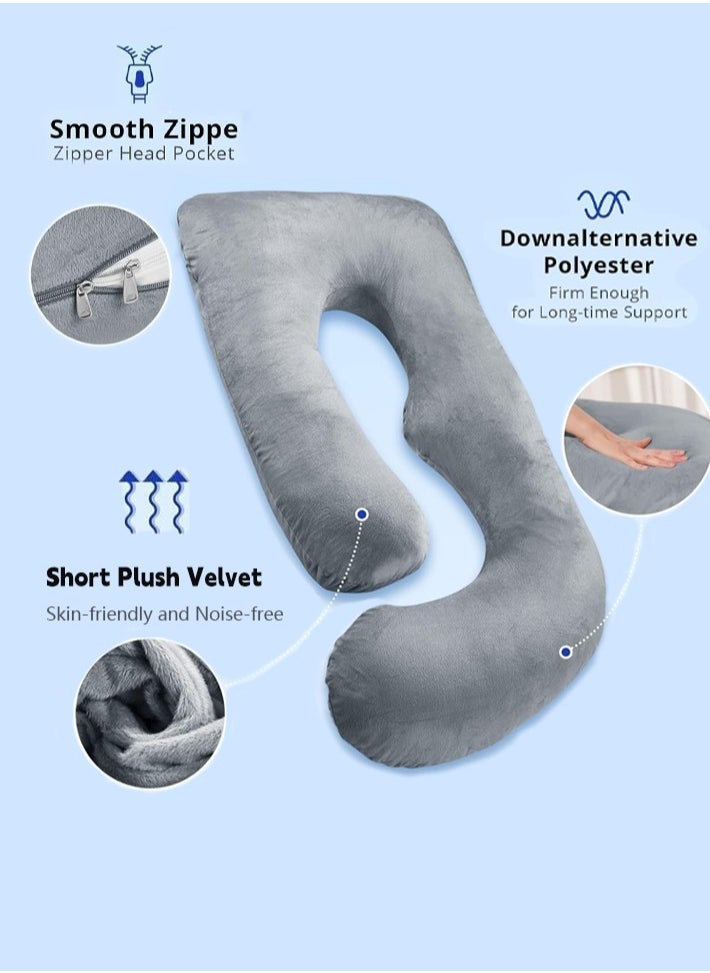 dida-cosmos - Dida-cosmos Pregnancy Pillows for Sleeping, U Shaped Full Body Pillow for Side Sleepers, Maternity Pillow for Pregnant Women Pregnancy Must Haves, Pregnant Pillow with Removable Velvet Cover, Cold Grey - Image 1