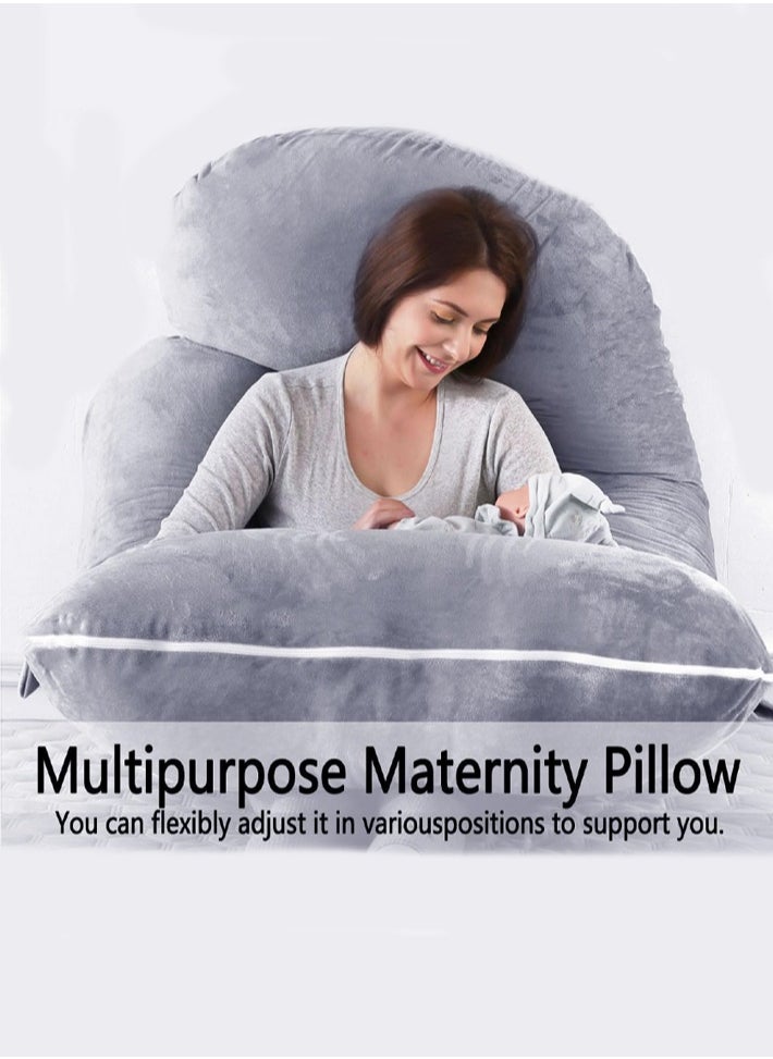 dida-cosmos - Dida-cosmos Pregnancy Pillows for Sleeping, U Shaped Full Body Pillow for Side Sleepers, Maternity Pillow for Pregnant Women Pregnancy Must Haves, Pregnant Pillow with Removable Velvet Cover, Cold Grey - Image 1