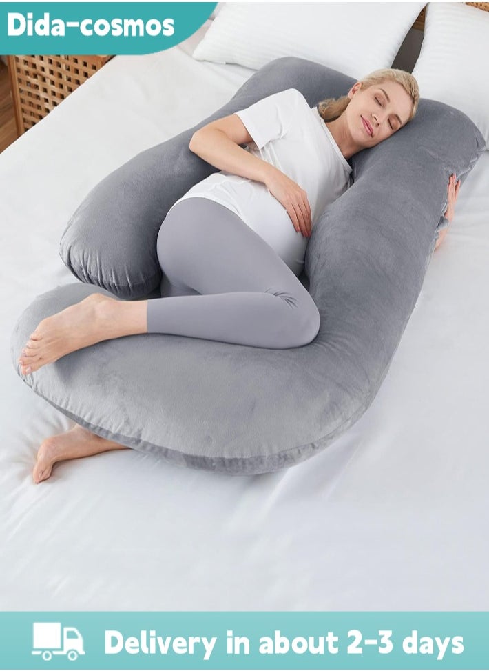 dida-cosmos - Dida-cosmos Pregnancy Pillows for Sleeping, U Shaped Full Body Pillow for Side Sleepers, Maternity Pillow for Pregnant Women Pregnancy Must Haves, Pregnant Pillow with Removable Velvet Cover, Cold Grey - Image 1